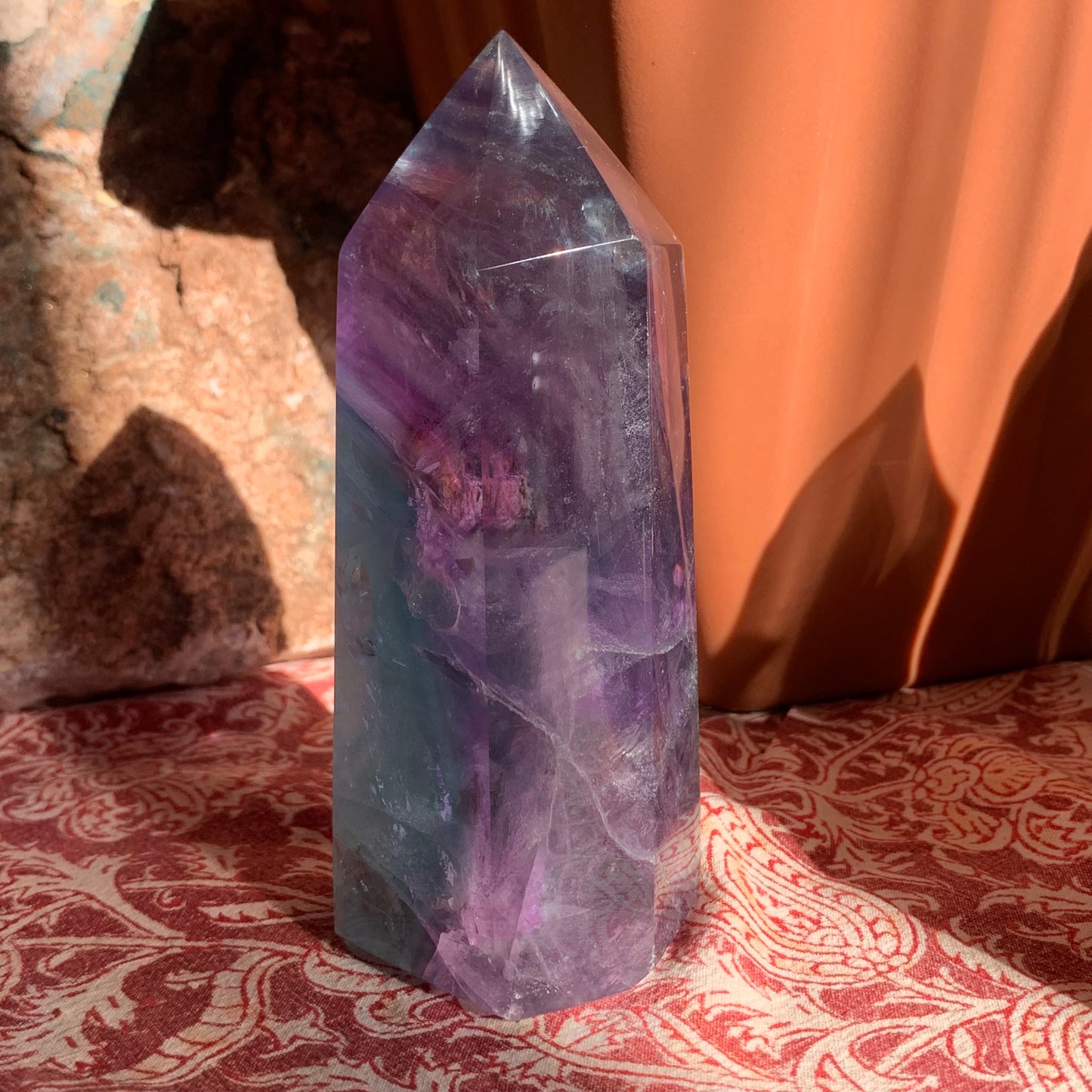 Clear, Aqua + Purple Fluorite Tower // Amazing Clarity, Polish + Rainbows