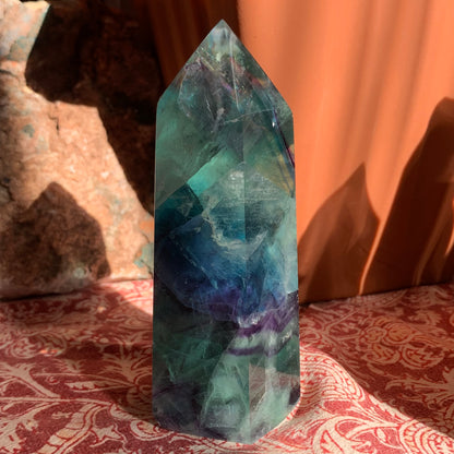 Blue, Green + Purple Fluorite Tower // Amazing Clarity, Polish + Rainbows