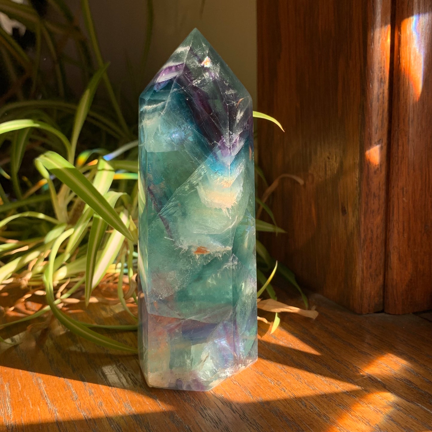 Rainbow x Snowflake Fluorite Tower // Aqua, Green, Blue, Purple // Amazing Clarity, Polish + Rainbows