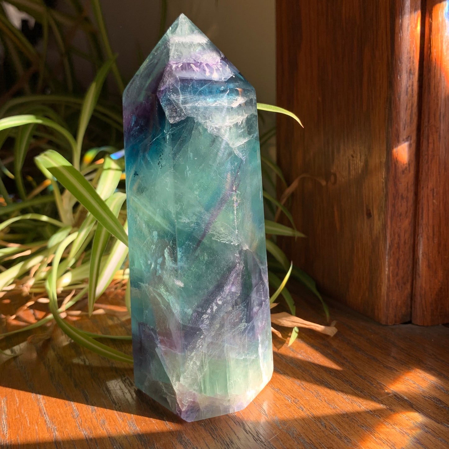 Rainbow x Snowflake Fluorite Tower // Aqua, Green, Blue, Purple // Amazing Clarity, Polish + Rainbows