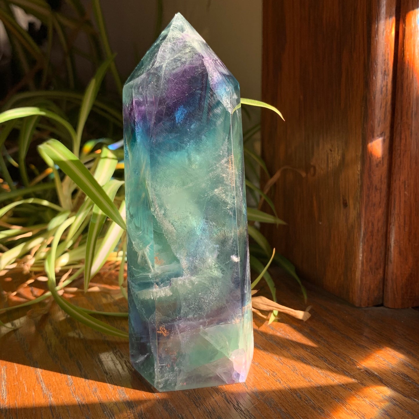 Rainbow x Snowflake Fluorite Tower // Aqua, Green, Blue, Purple // Amazing Clarity, Polish + Rainbows