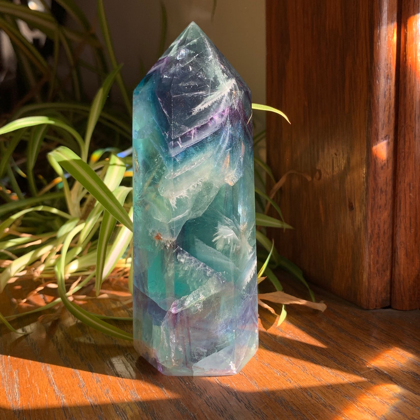 Rainbow x Snowflake Fluorite Tower // Aqua, Green, Blue, Purple // Amazing Clarity, Polish + Rainbows