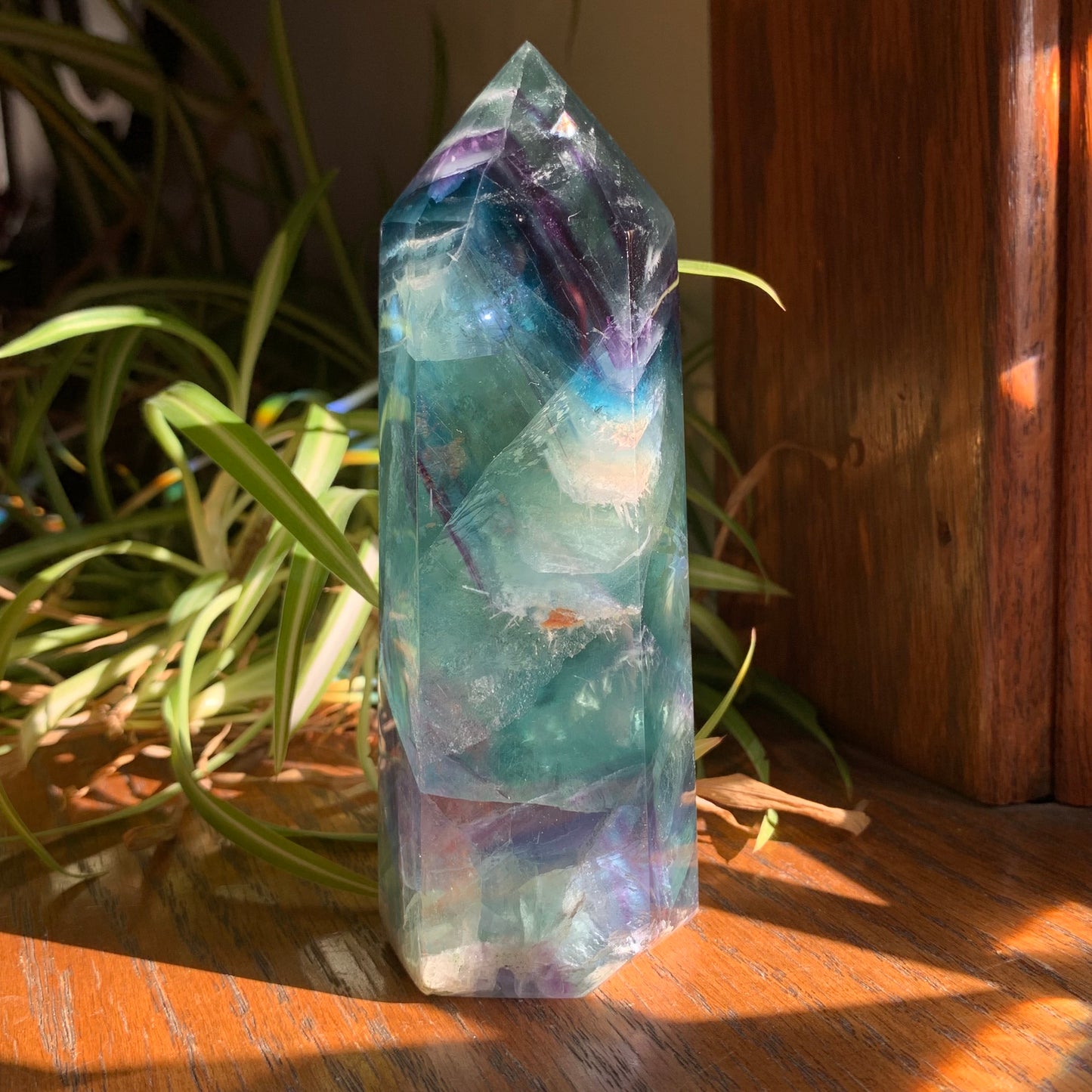 Rainbow x Snowflake Fluorite Tower // Aqua, Green, Blue, Purple // Amazing Clarity, Polish + Rainbows