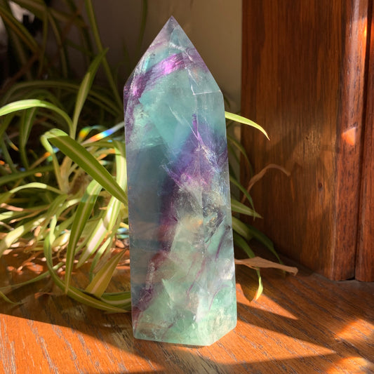 Purple, Green + Aqua  Fluorite Tower // Amazing Stairstep, Clarity, Polish + Rainbows