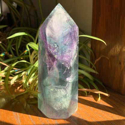 Purple, Green + Aqua  Fluorite Tower // Amazing Stairstep, Clarity, Polish + Rainbows