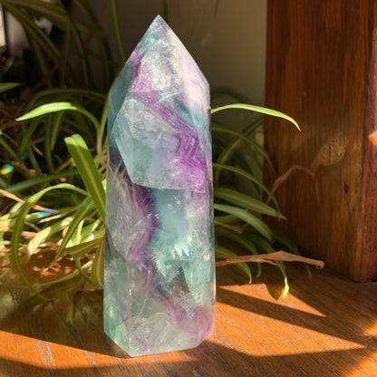 Purple, Green + Aqua  Fluorite Tower // Amazing Stairstep, Clarity, Polish + Rainbows