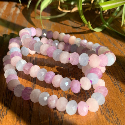 Faceted Tri-Color Aquamarine-Rose Quartz-Amethyst Bracelets