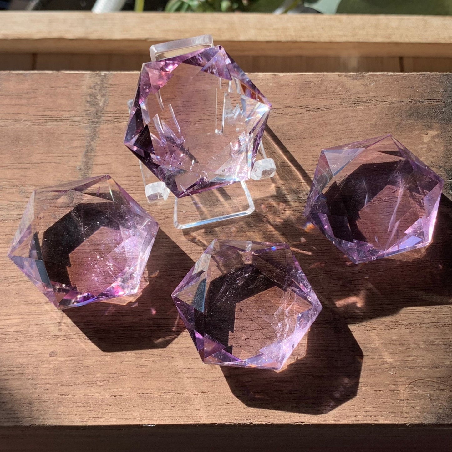 Faceted Ametrine Hexagon with Rainbows