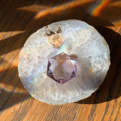 Faceted Ametrine Hexagon with Rainbows