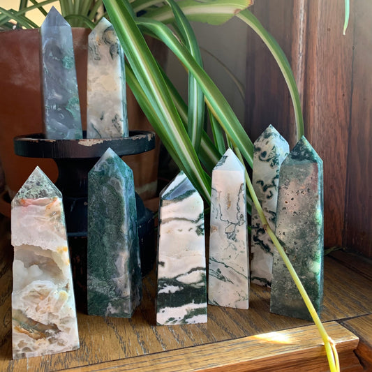 Moss Agate Obelisk Towers