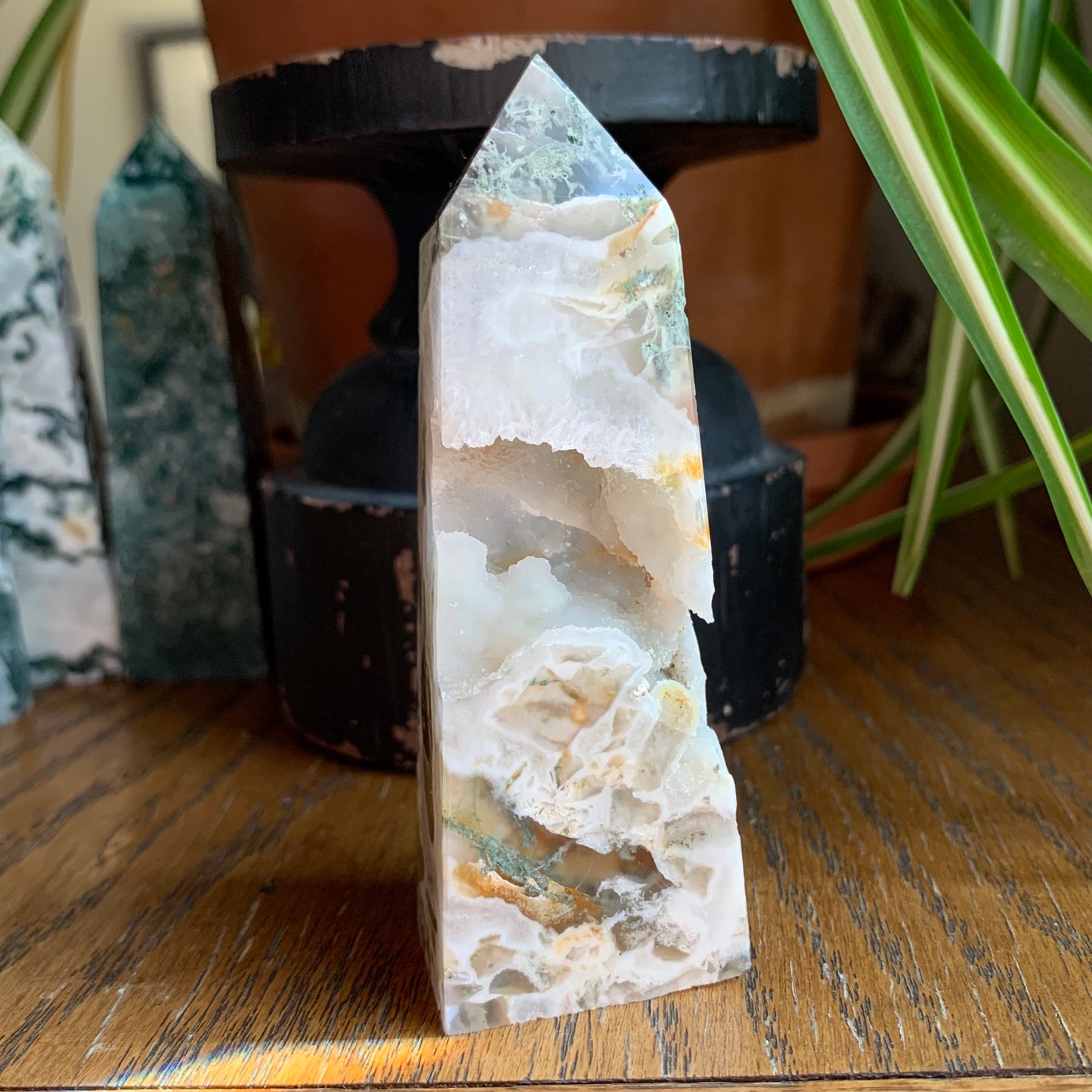 Moss Agate Obelisk Towers