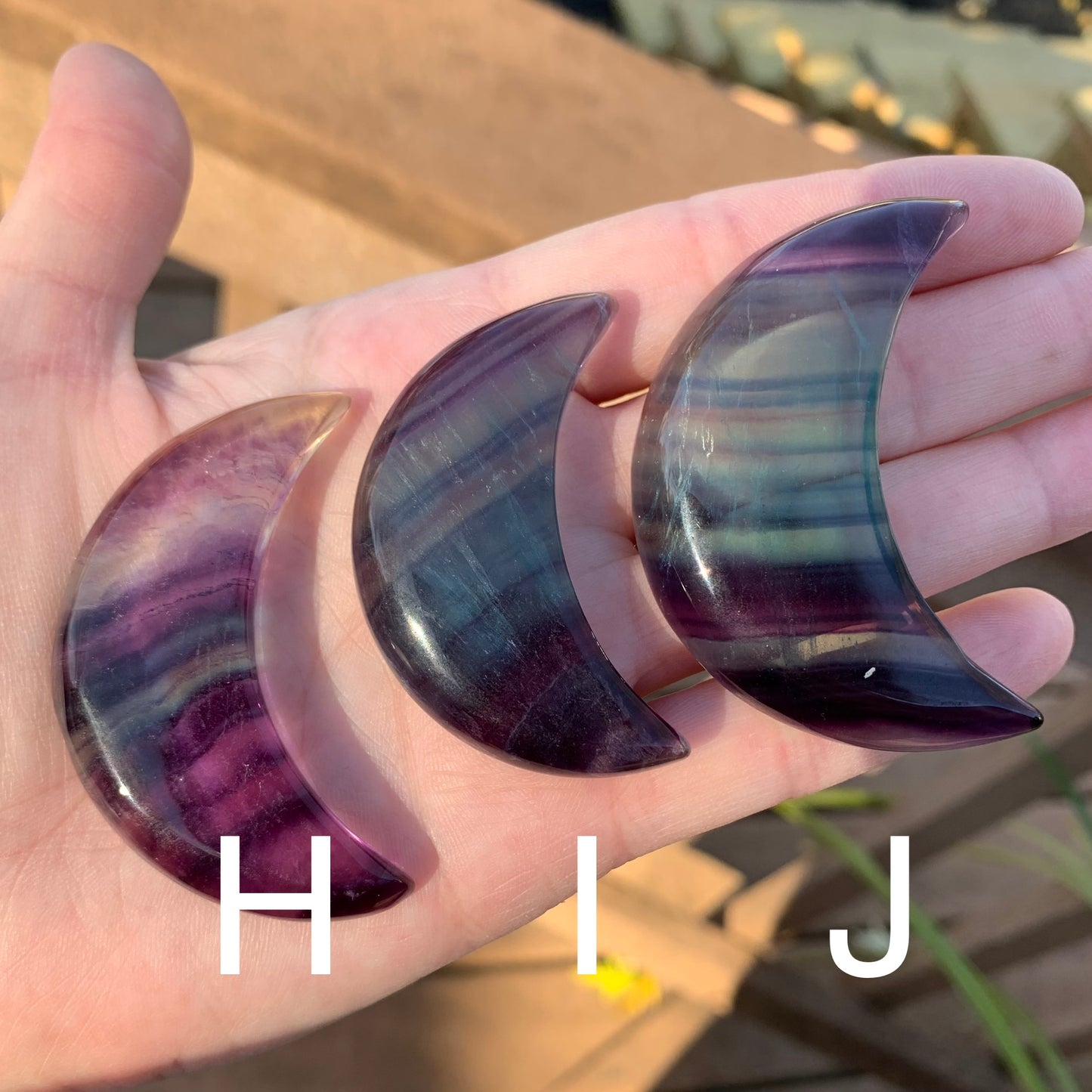 Rainbow Fluorite Moons // Purple + Blue Banding