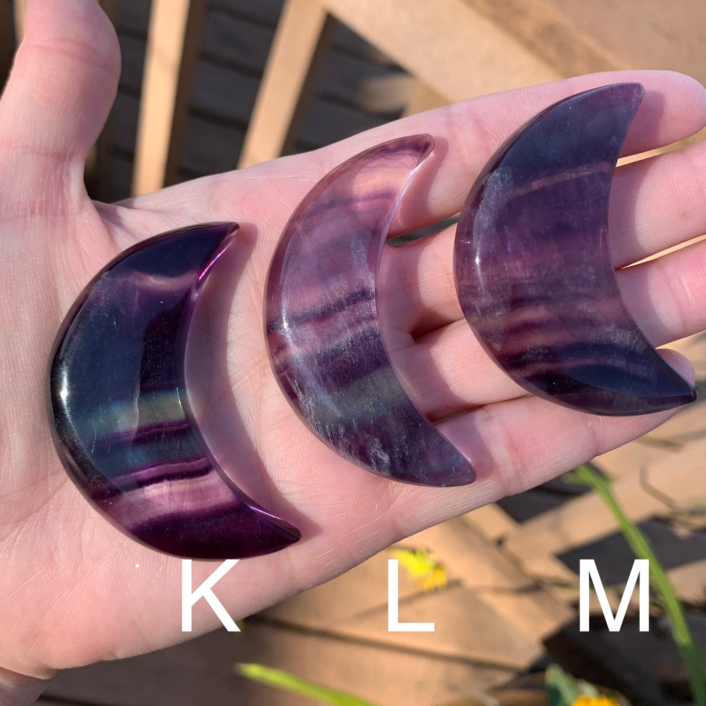 Rainbow Fluorite Moons // Purple + Blue Banding