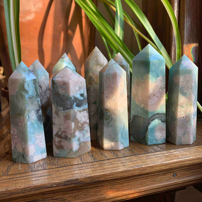 Green Flower Agate Towers