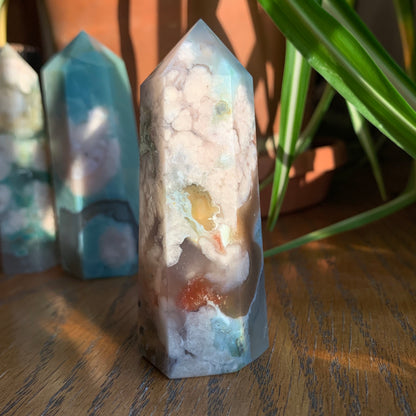 Green Flower Agate Towers