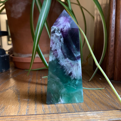 Green + Purple Snowflake Fluorite Tower (Obelisk) // Saturated Color + Gorgeous Snowflake