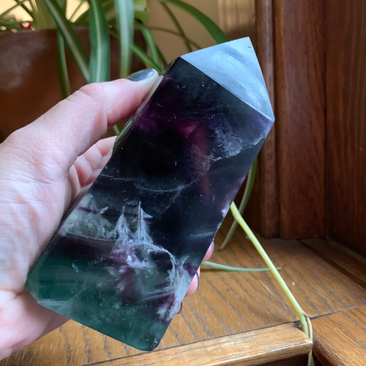 Green + Purple Snowflake Fluorite Tower (Obelisk) // Saturated Color + Gorgeous Snowflake