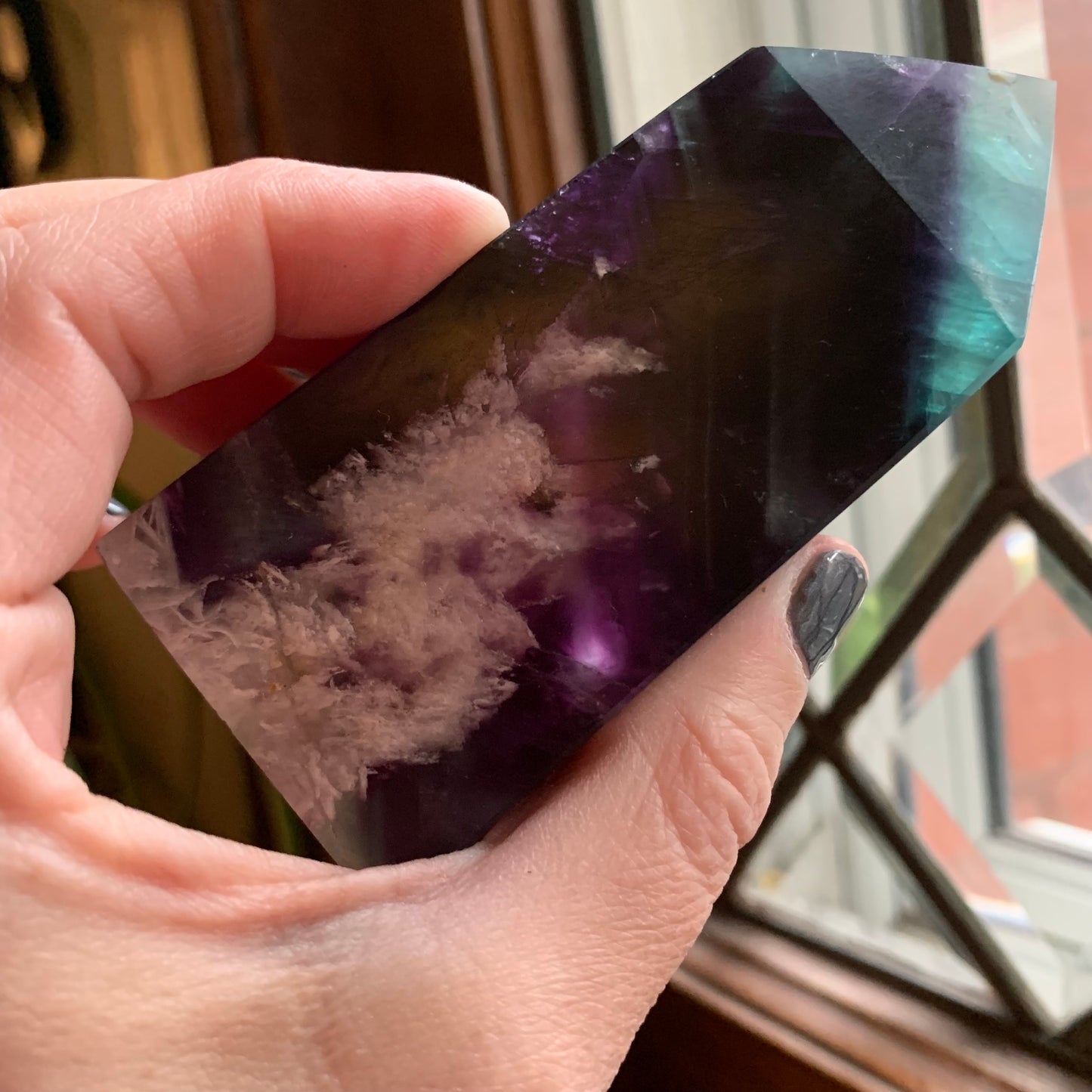 Green + Purple Snowflake Fluorite Tower (Obelisk) // Saturated Color + Gorgeous Snowflake