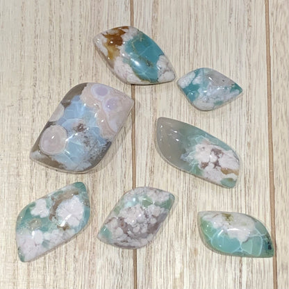 Green Flower Agate Unique Shape Palm Stones