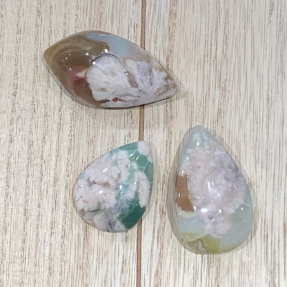 Green Flower Agate Teardrops