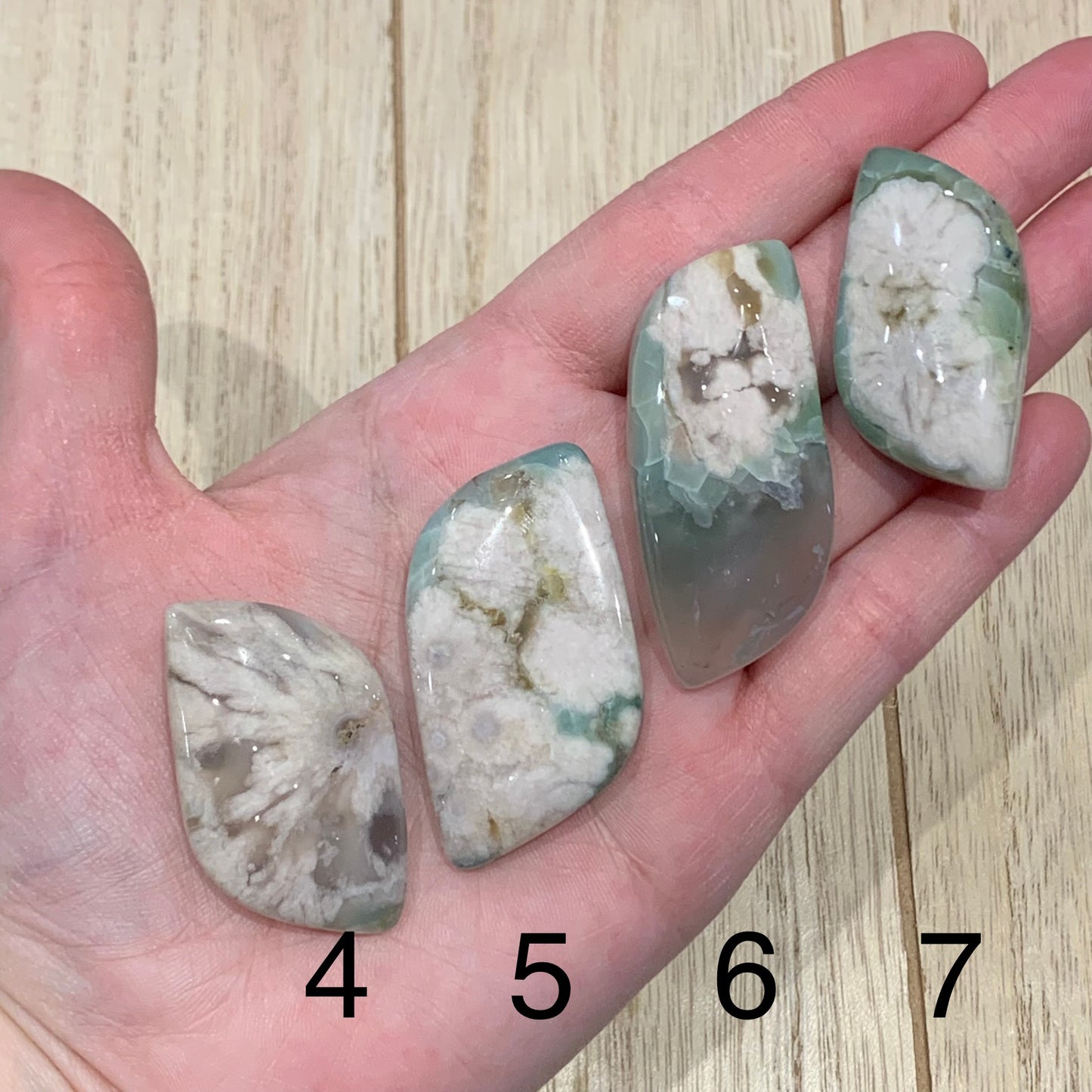 Green Flower Agate Unique Shape Palm Stones