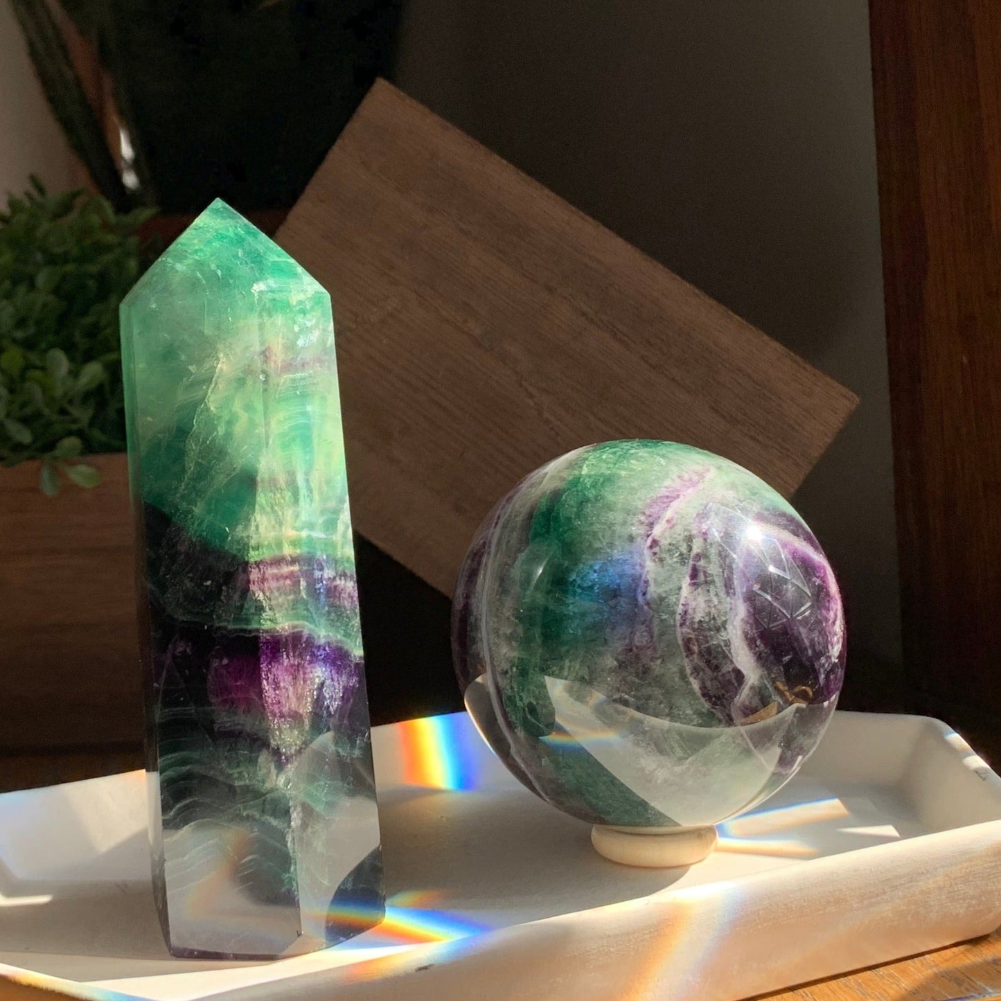 Brianna Fluorite Sphere + Tower Set