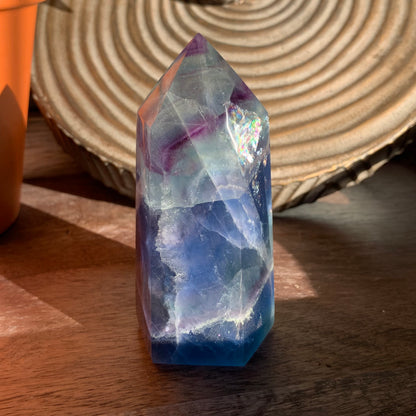 Blue Fluorite Tower with Purple Banding + Aqua Tip // Amazing Clarity, Polish + Rainbows