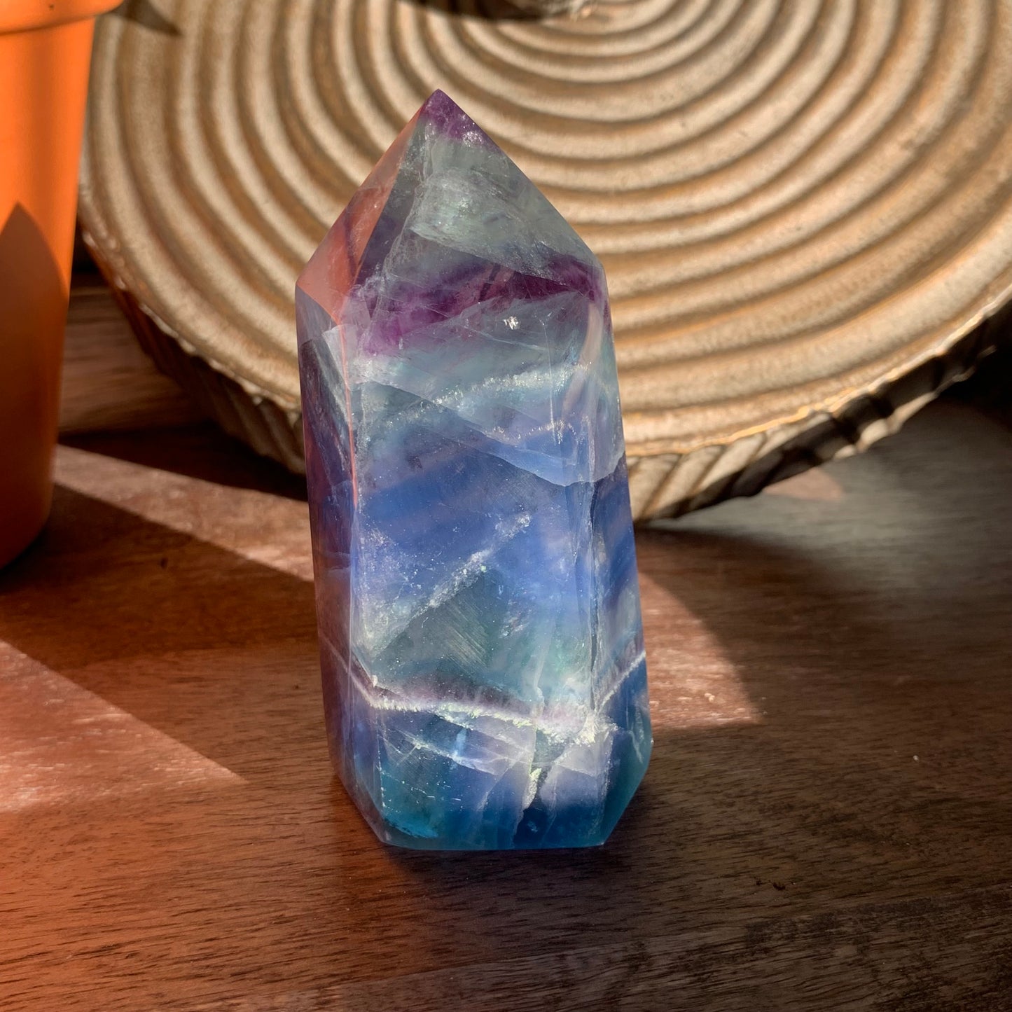 Blue Fluorite Tower with Purple Banding + Aqua Tip // Amazing Clarity, Polish + Rainbows