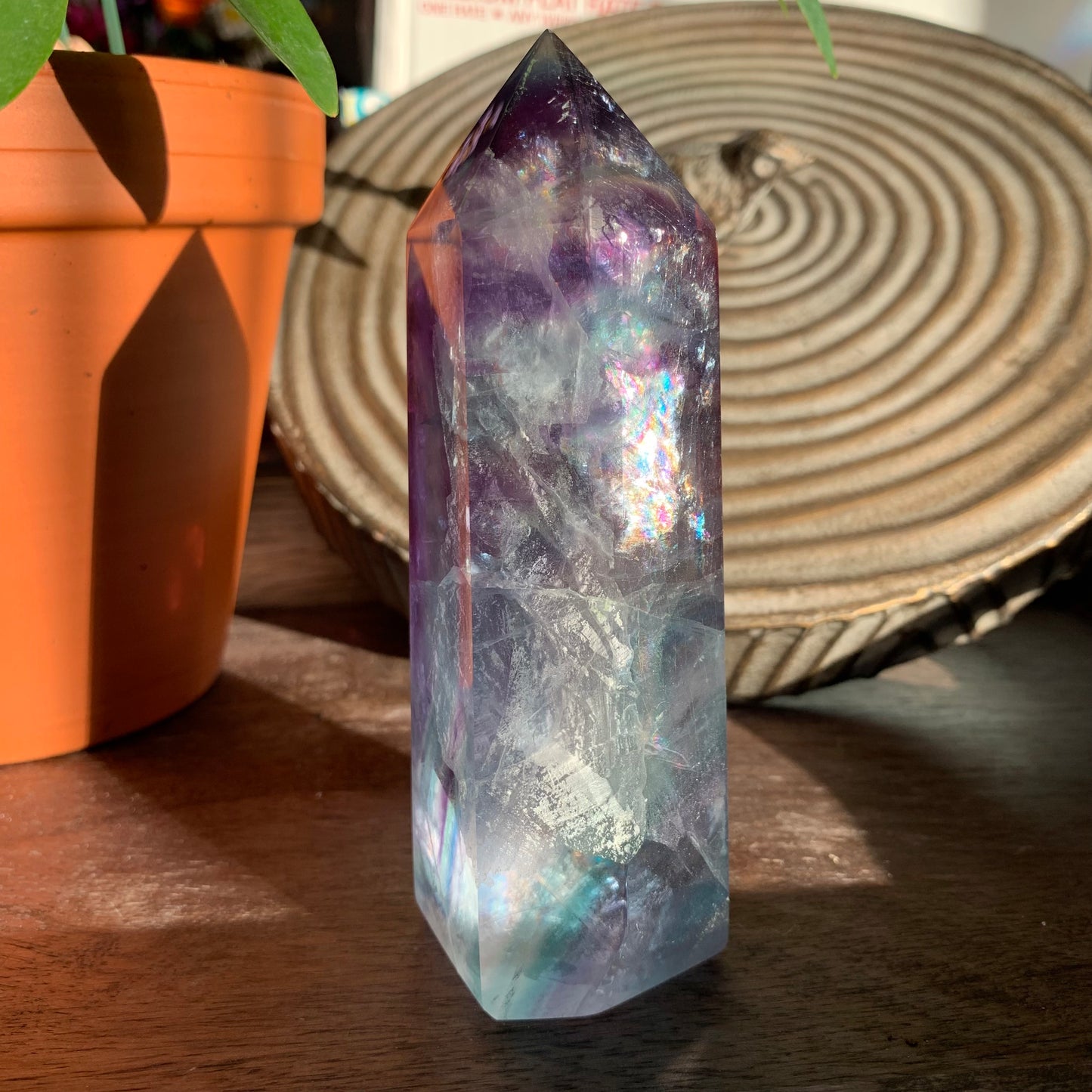 Clear, Blue + Purple Fluorite Tower // Amazing Shimmer, Polish + Rainbows