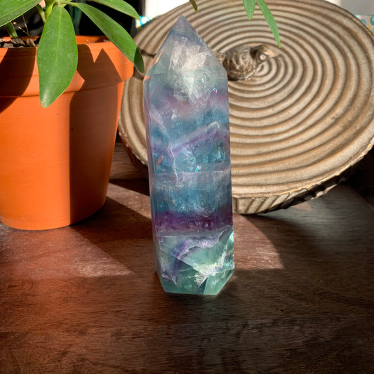 Aqua, Green + Purple Fluorite Tower // Amazing Clarity, Polish + Rainbows