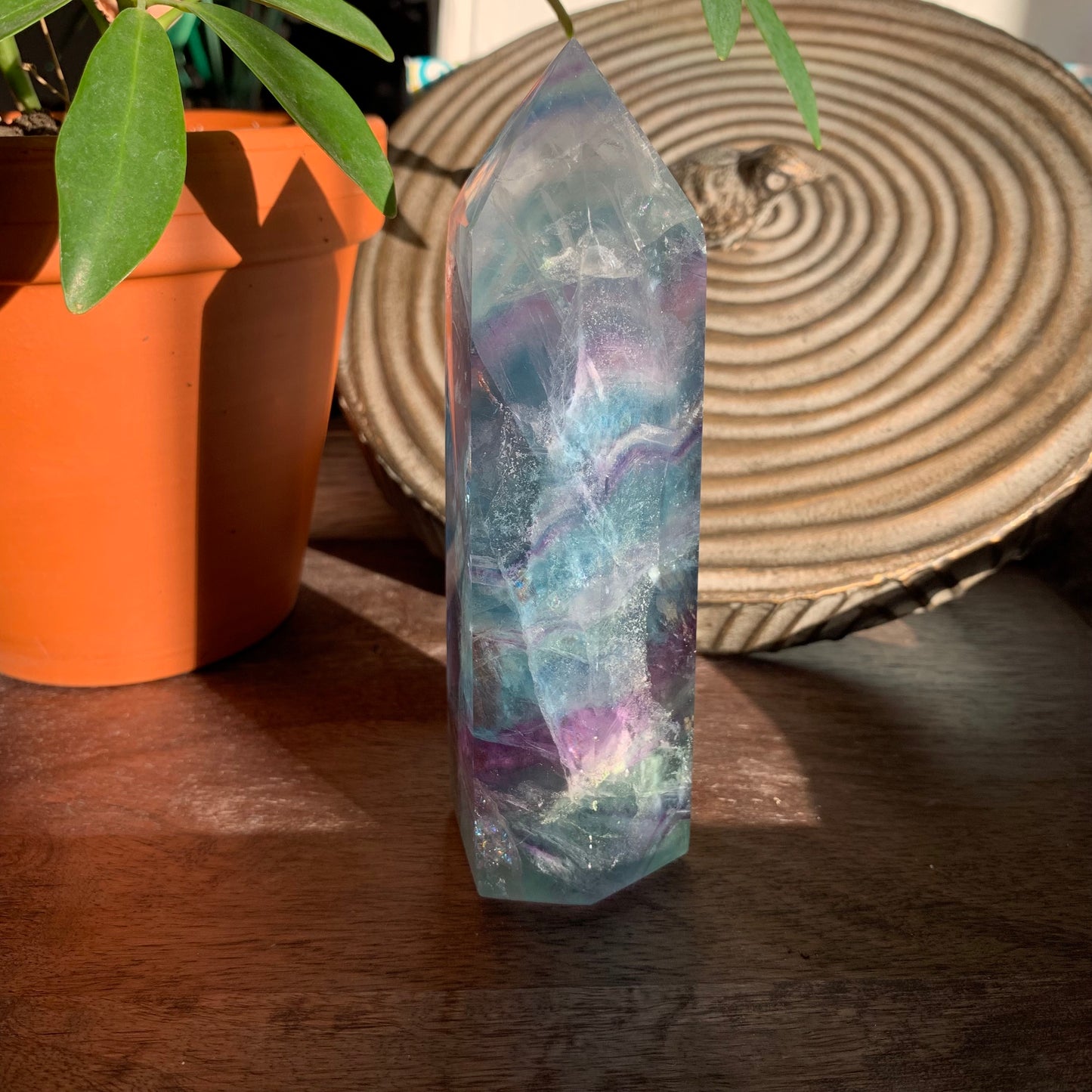 Aqua, Green + Purple Fluorite Tower // Amazing Clarity, Polish + Rainbows