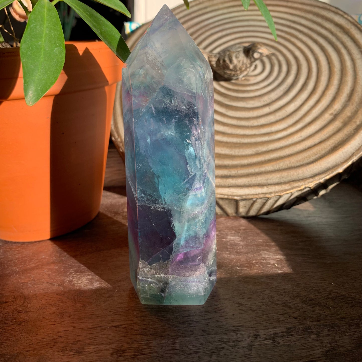 Aqua, Green + Purple Fluorite Tower // Amazing Clarity, Polish + Rainbows