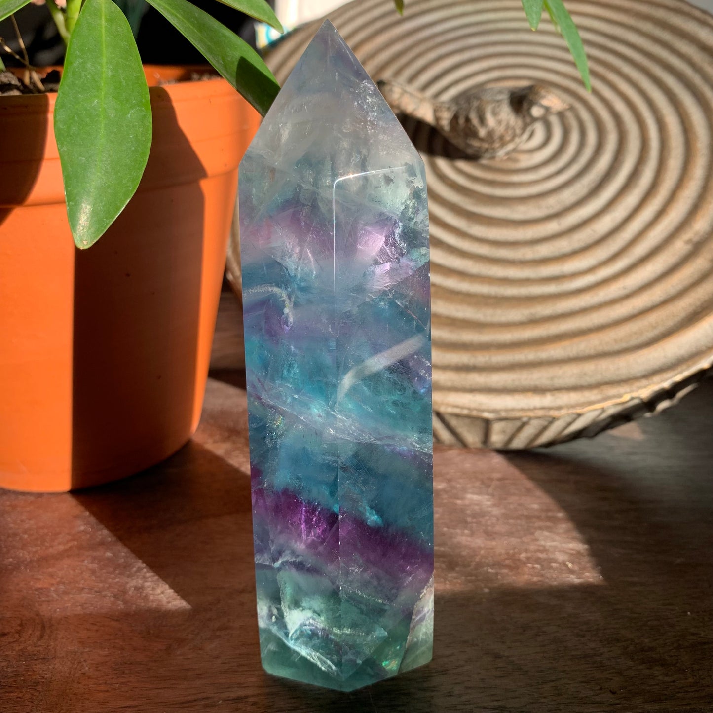 Aqua, Green + Purple Fluorite Tower // Amazing Clarity, Polish + Rainbows