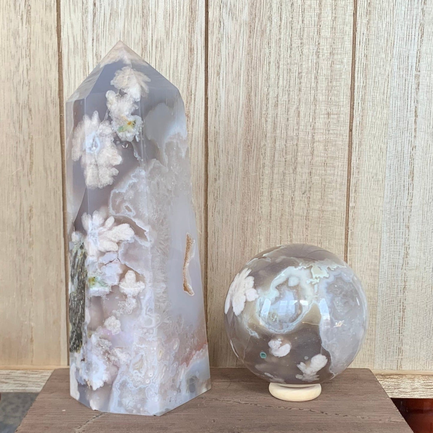 Fleur Flower Agate Sphere + Tower Set