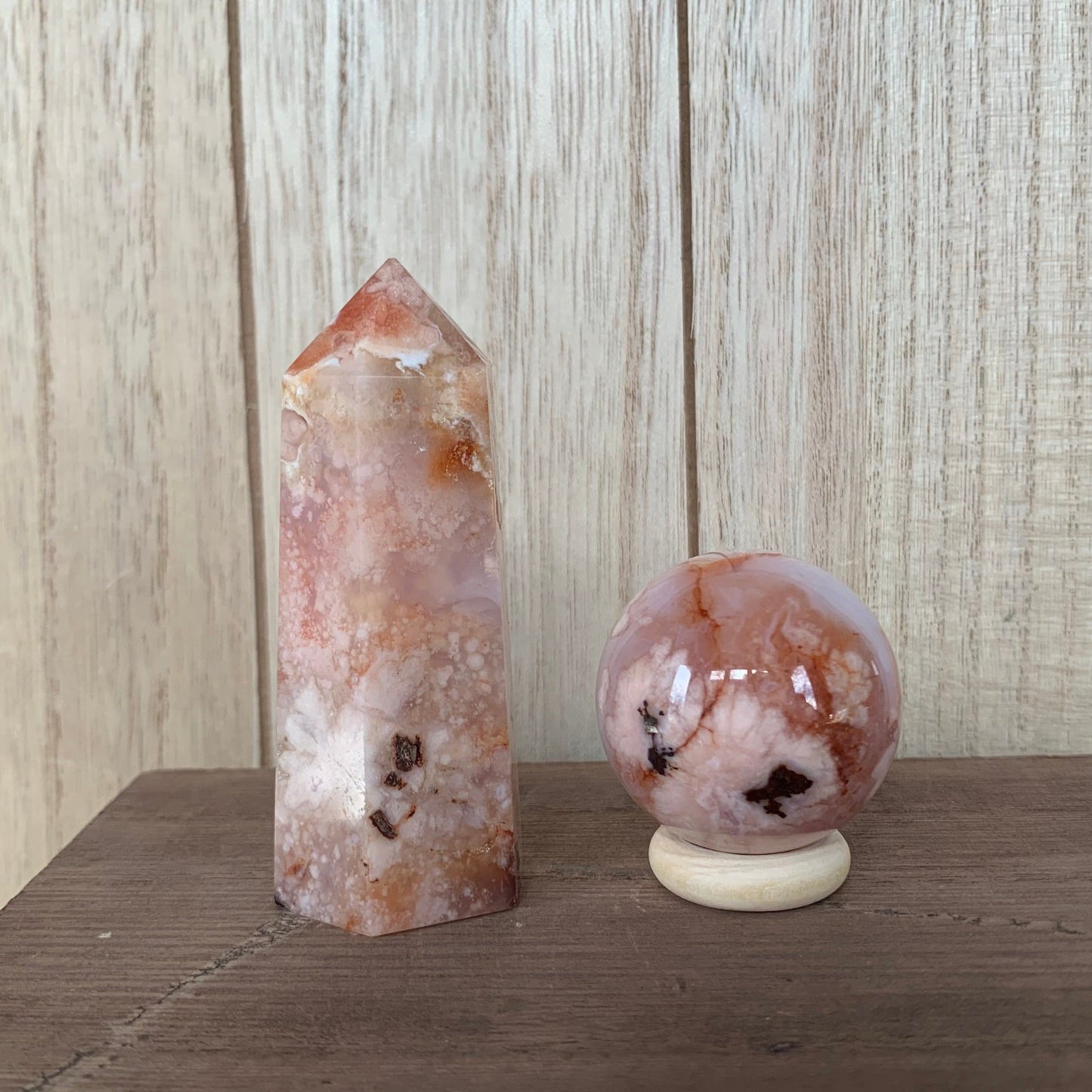 Bella Carnelian Flower Agate Sphere + Tower Set