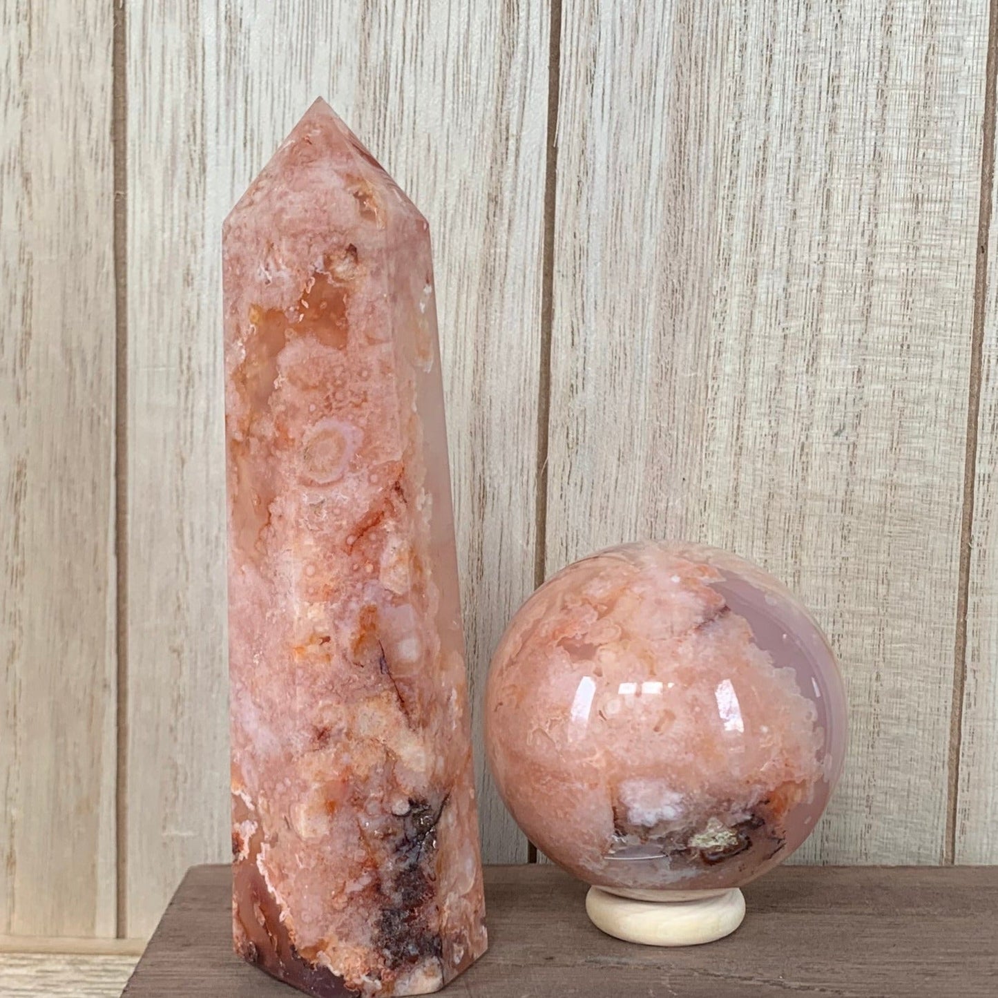 Jules Carnelian Flower Agate Sphere + Tower Set