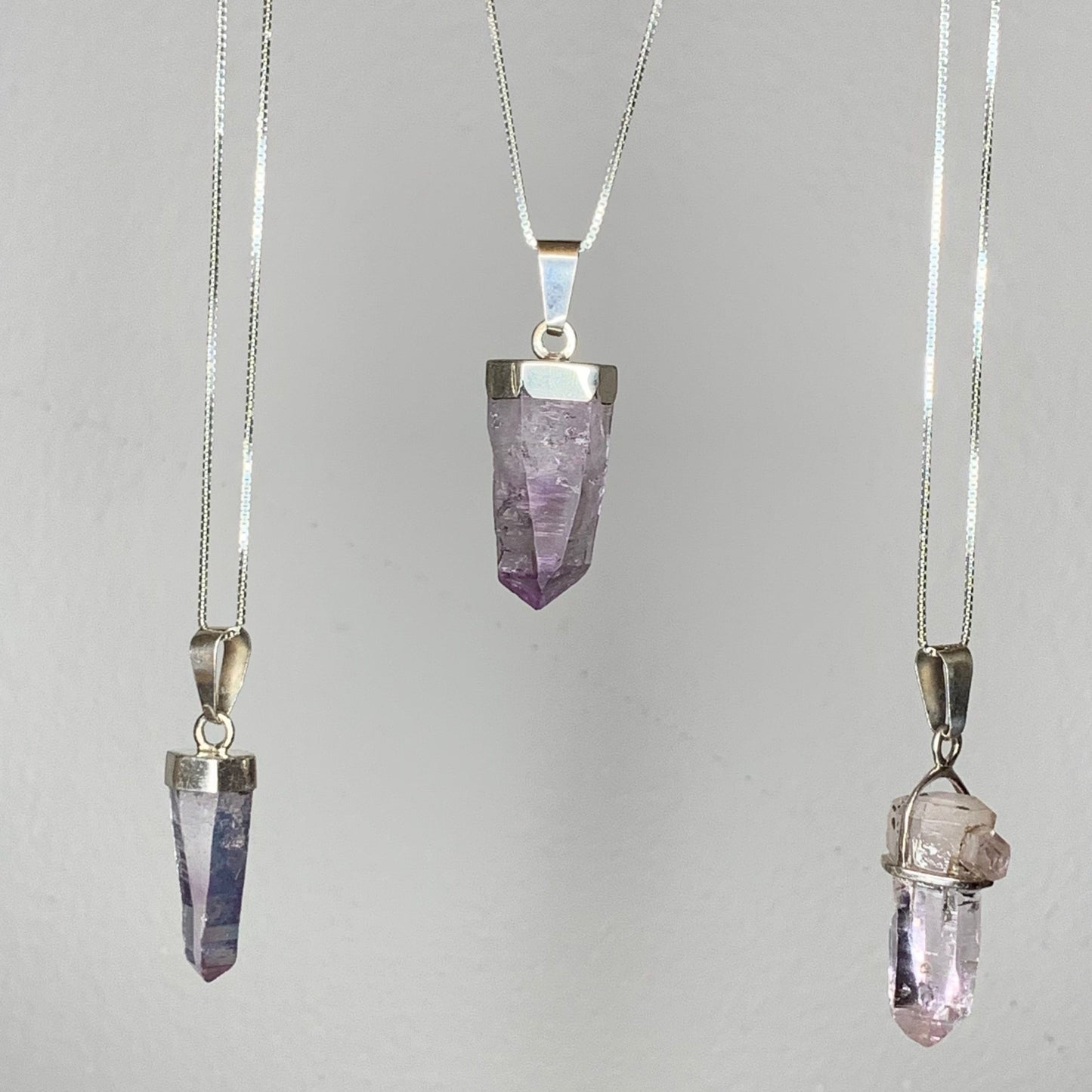 Vera Cruz Amethyst Point Pendants with Sterling Silver Box Chains // Twins, Barcodes + Unbelievable Clarity