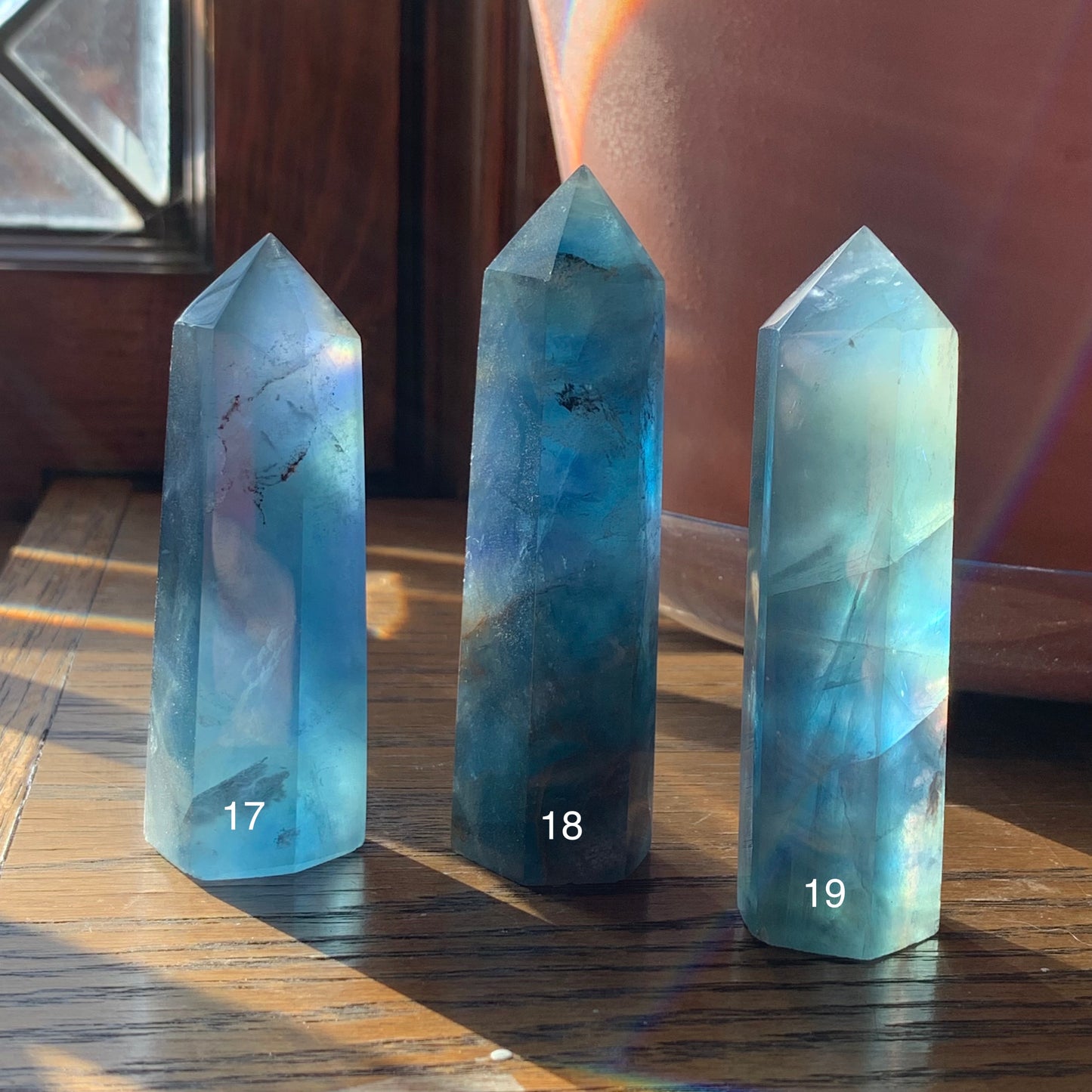 Ocean Blue Fluorite Towers with Inclusions // Dendrites + Golden Healer