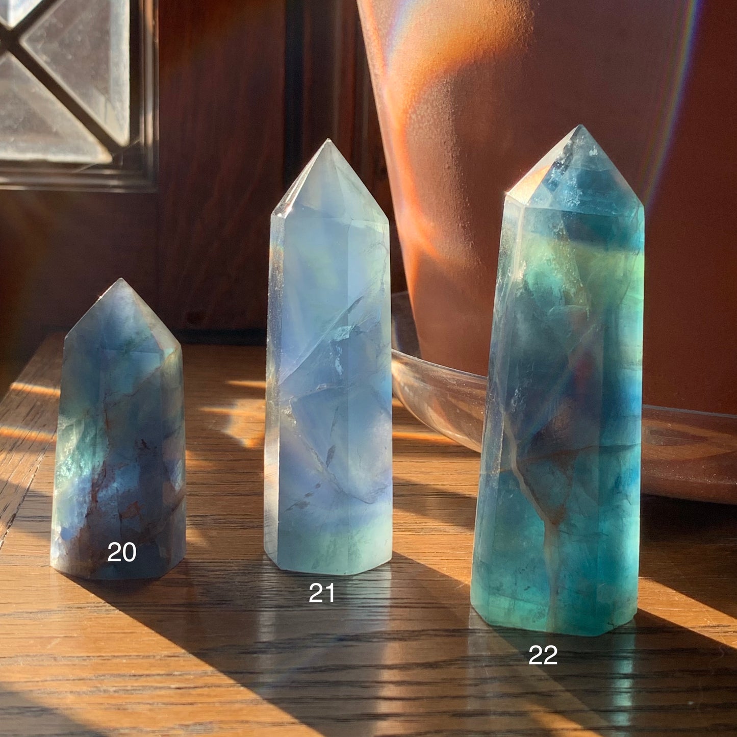 Ocean Blue Fluorite Towers with Inclusions // Dendrites + Golden Healer