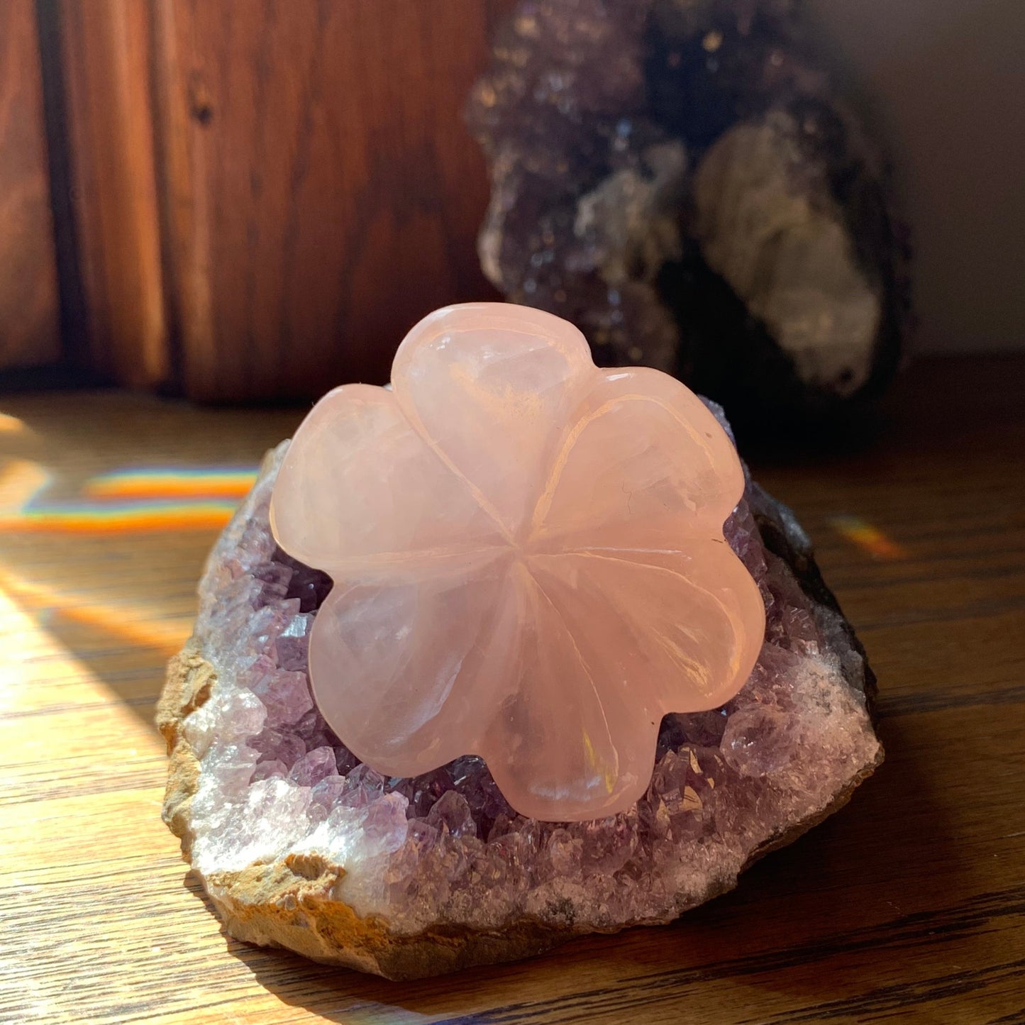 Rose Quartz Flower Petal Carving