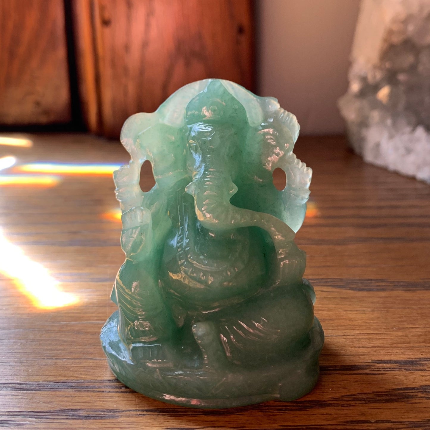 Green Aventurine Ganesha Hand Carved Figurine