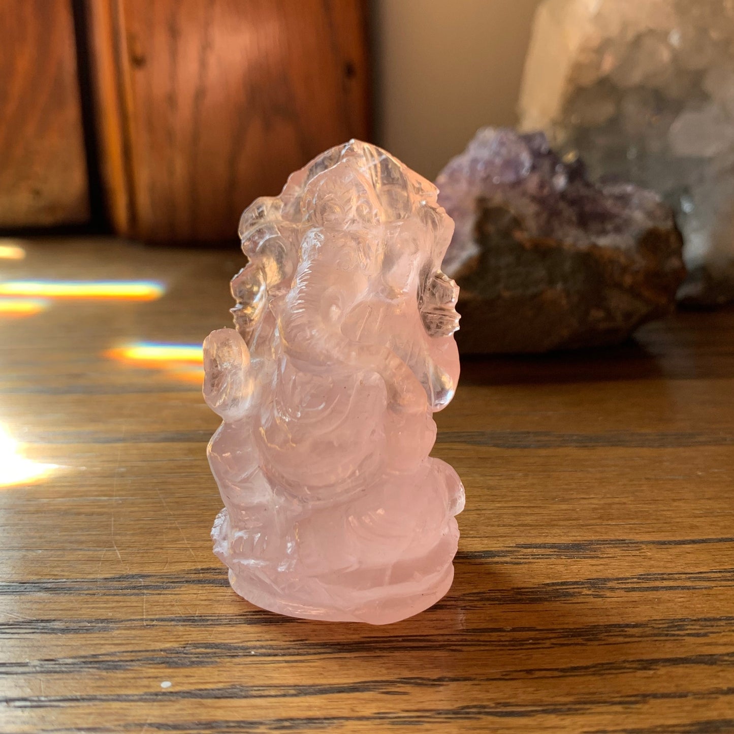 Rose Quartz Ganesha Hand Carved Figurine