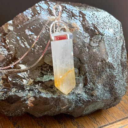 Golden Healer Quartz Necklace // Pendant + 18" Sterling Silver Chain