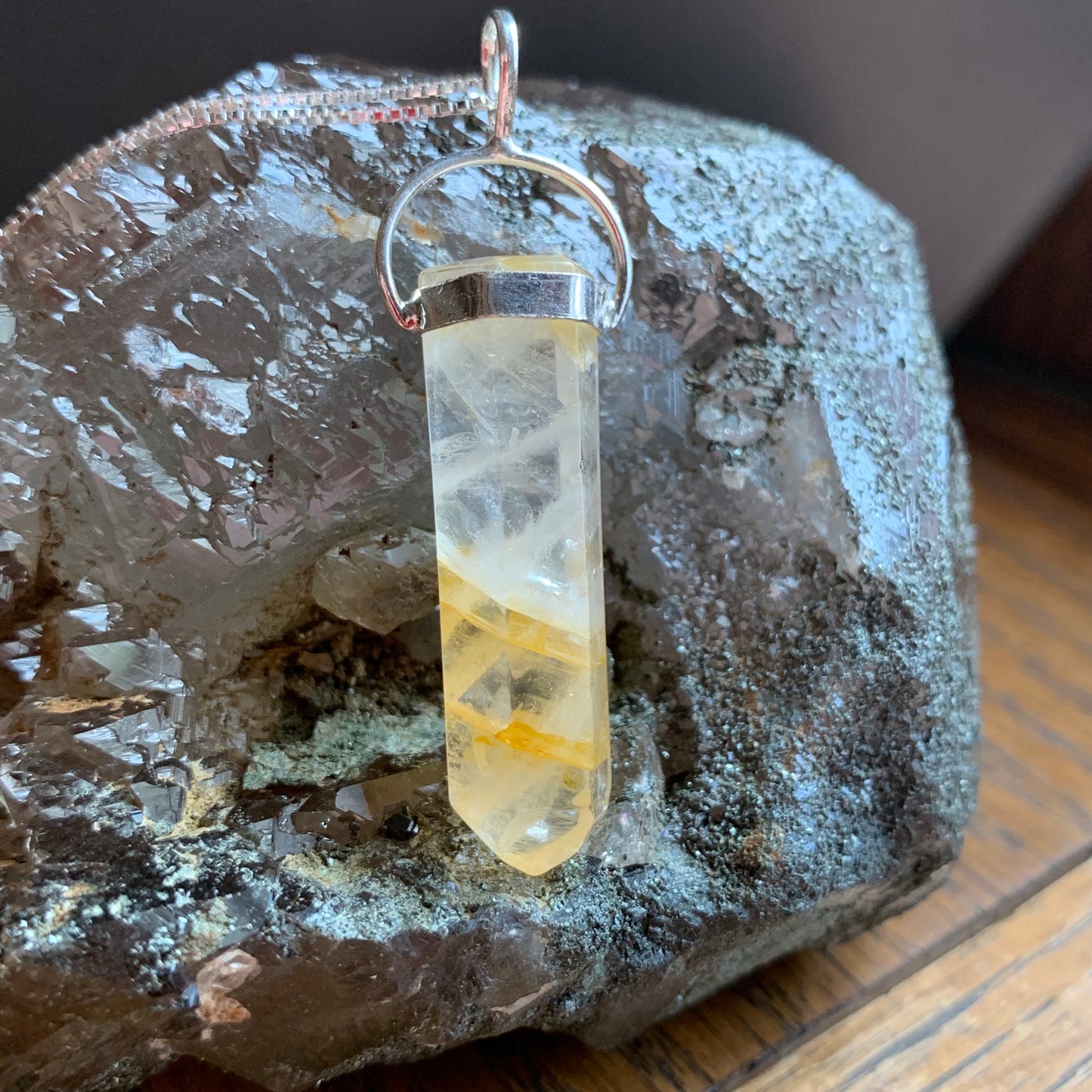 Golden Healer Quartz Necklace // Pendant + 18" Sterling Silver Chain