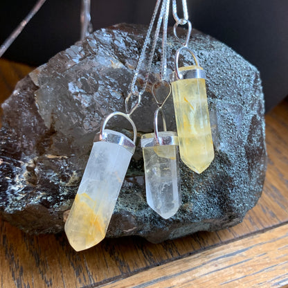 Golden Healer Quartz Necklace // Pendant + 18" Sterling Silver Chain