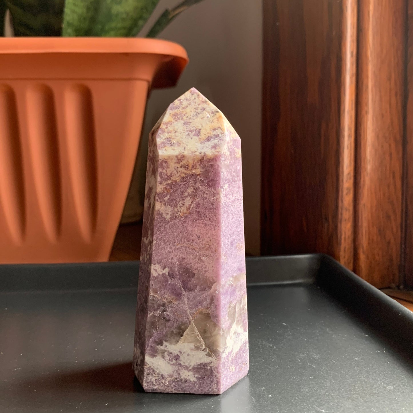 Lepidolite Tower with Smoky Quartz