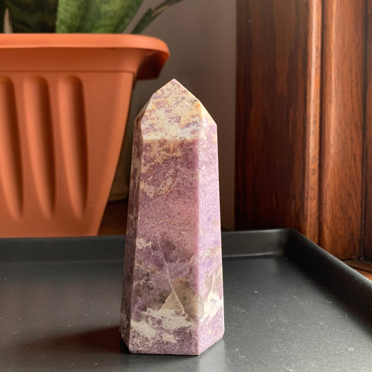 Lepidolite Tower with Smoky Quartz