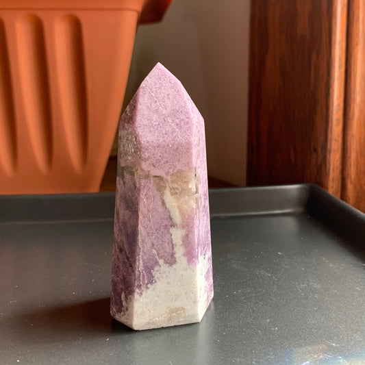 Lepidolite Tower with Smoky Quartz