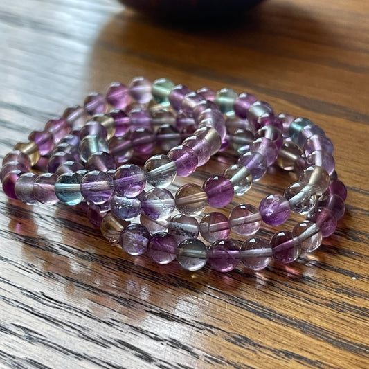 Rainbow Fluorite Bracelets // 6" bracelet + 7mm bead