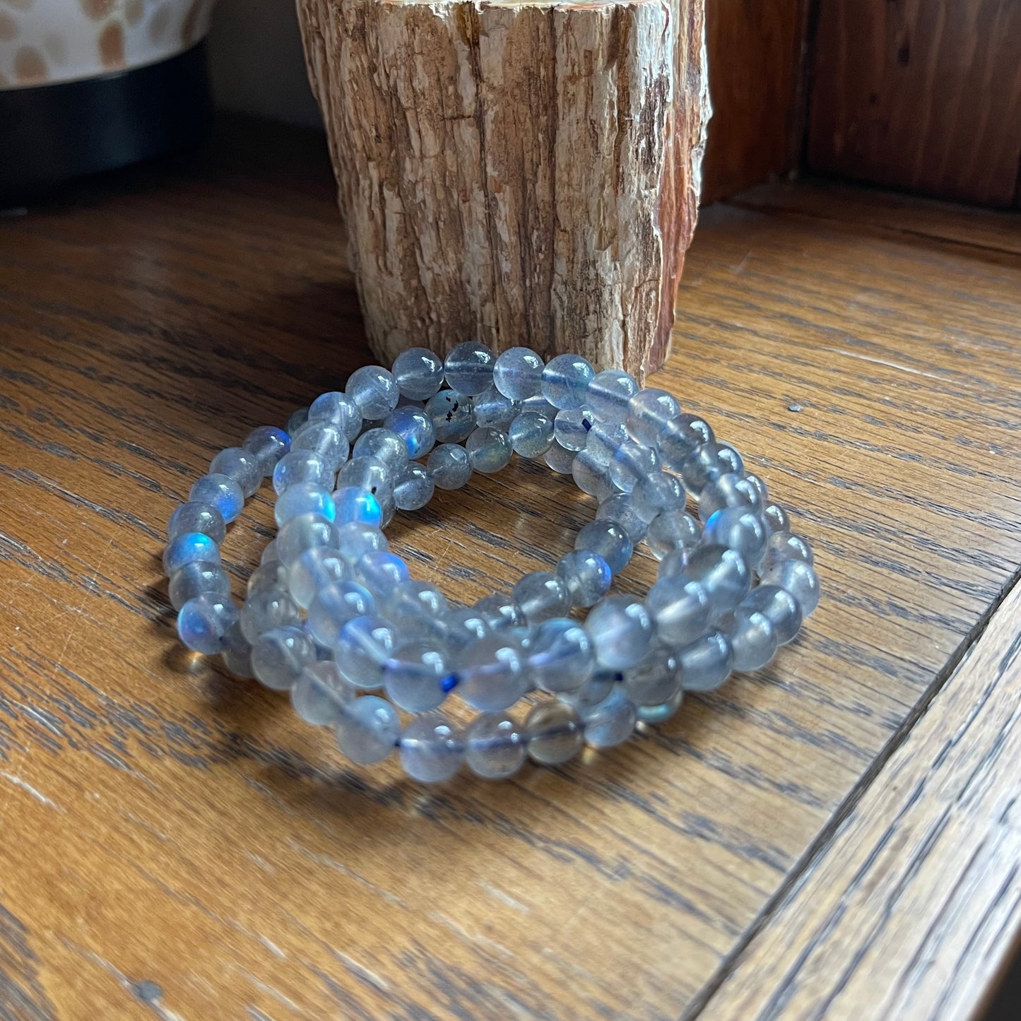 High-Quality Labradorite Bracelets // Light Grey with Rainbow Flash